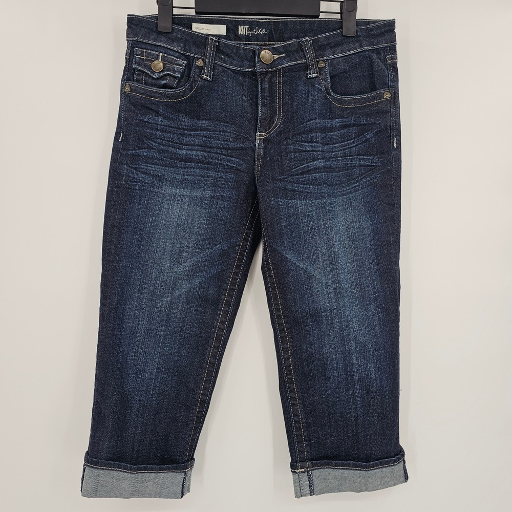 Kut From The Kloth Natalie Crop Jeans Women Size 6 Dark Wash Cuffed Denim - Picture 1 of 15